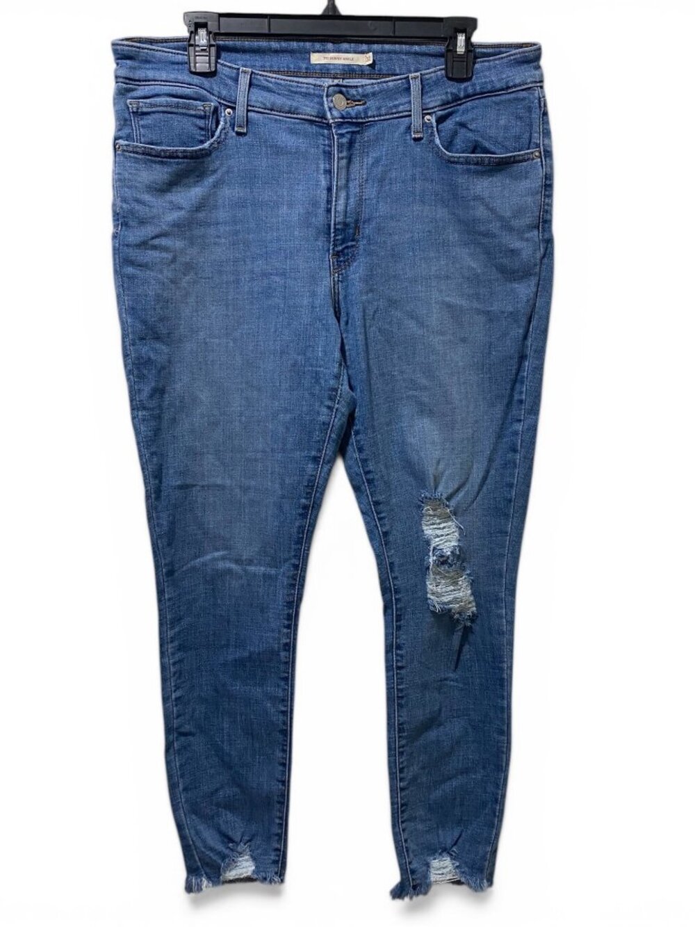 Levis 711 Skinny Ankle Jeans Womens 32 Blue Distressed Raw Hem Stretch